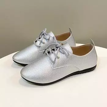 женская обувь 2024 весна и осень новые маленькие кожаные туфли на плоской подошве на низком каблуке весна и осень глубокие носки мягкие кожаные туфли на шнуровке 36 серебряный