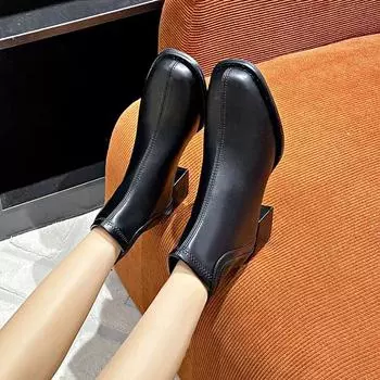 Женская обувь 2025 Ботильоны женские элегантные современные ботинки женские с круглым носком на молнии сзади туфли на низком каблуке женские Zapatos 35 бежевый