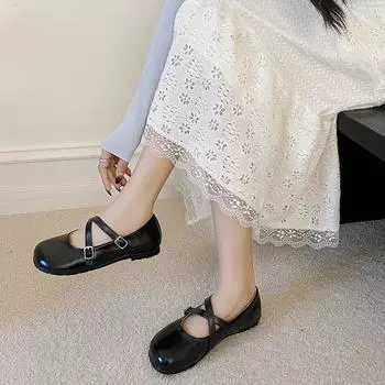 Женская обувь 2025 года, брендовые женские туфли на плоской подошве с пряжкой и ремешком, модные неглубокие туфли на плоской подошве для женщин, горячая распродажа, круглый носок, однотонные туфли на плоской подошве с низким каблуком 35 бежевый