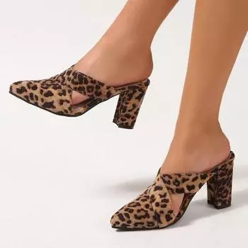Женская обувь 2025 года, новые женские тапочки Baotou, модные тапочки с леопардовым принтом, женские летние туфли на каблуках больших размеров для женщин, Zapatos 35