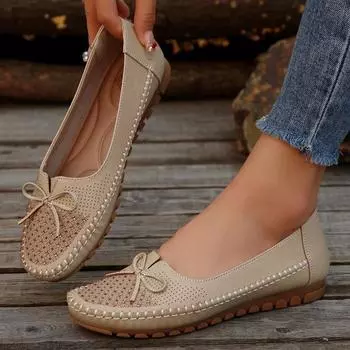 Женская обувь 2025 года, новые женские туфли на плоской подошве без застежек, повседневные туфли на плоской подошве с круглым носком, женские дышащие мокасины, неглубокие удобные туфли для женщин 36