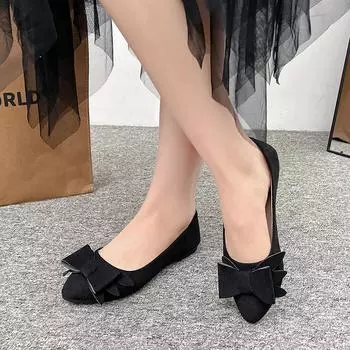 Женская обувь 2025 года, высококачественные женские туфли на плоской подошве с неглубокой подошвой, модные повседневные туфли с бабочкой, женские туфли на плоской подошве, горячая распродажа, туфли на низком каблуке больших размеров 35 чёрный