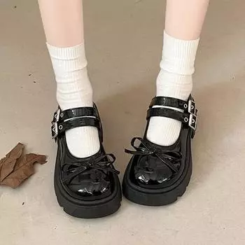 Женская обувь 2025 года, женские туфли на высоком каблуке Mary Janes, новые туфли-лодочки для женщин с завязками-бабочками, круглым носком, пряжкой, ремешком, на среднем каблуке 35