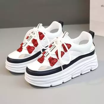 Женская обувь 2025 Летняя дышащая повседневная обувь с открытыми носками Женские удобные сандалии на платформе Студенческая обувь Sandalias De Mujer 34 красный