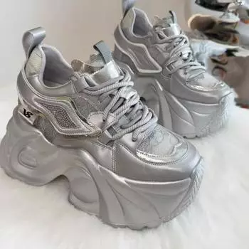 Женская обувь 2025 Шнуровка спереди Роскошные женские кроссовки Модные с круглым носком Платформа Бестселлер Высокие каблуки Уличные Повседневные Кроссовки 35