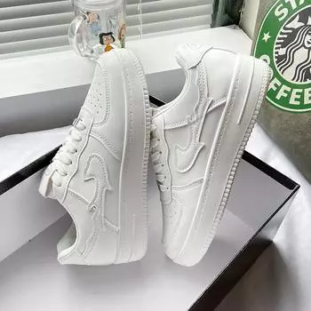 Женская обувь 2025 весна новая толстая подошва круглый носок однотонные кеды модные повседневные студенческие белые туфли женские 35 белый