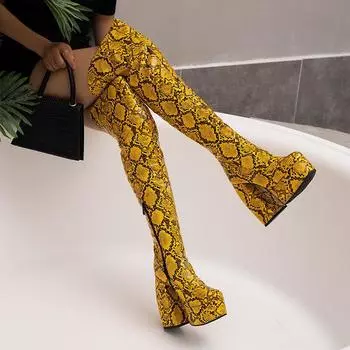 Женская обувь 2025 зимние бархатные женские сапоги на каблуке до колена, водонепроницаемая платформа толстый каблук модные сапоги специальные 34 белый