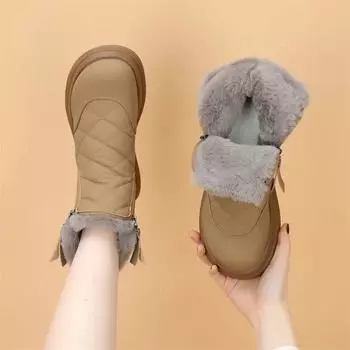 Женская обувь элегантная на среднем каблуке с подкладкой противоскользящие зимние ботинки для женщин из искусственной кожи демисезонные горячие Gyaru не скользкие модные Y2k Skid 35