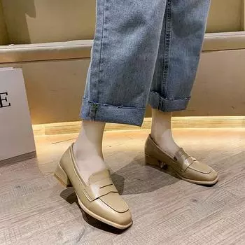 Женская обувь, элегантная женская летняя обувь на низком каблуке, черные лоферы из обычной кожи, повседневная обувь с квадратным носком со скидкой Chic2024 35 чёрный