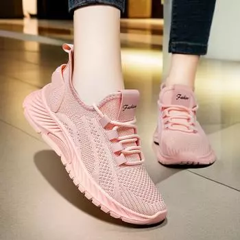 Женская обувь Амортизирующая мягкая подошва Удобные кроссовки Легкая дышащая спортивная обувь Fly-Woven Повседневная женская тканевая обувь 36