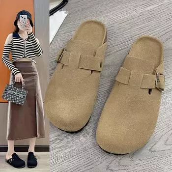 Женская обувь Baotou Boken в британском стиле 2025 года, новая весна-осень, толстые резиновые полутапочки с ленивой обувью снаружи 36 чёрный