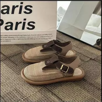 Женская обувь Baotou, летние новые сетчатые дышащие туфли на плоской подошве, удобные сандалии в стиле ретро на мягкой подошве 35 хаки