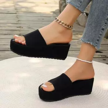 Женская обувь Базовые женские тапочки Модные больших размеров Повседневные тапочки Женские летние тапочки с открытым носком на платформе 35