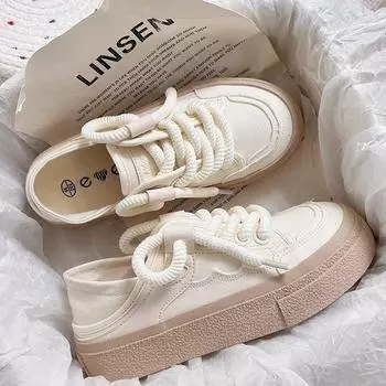 Женская обувь белого цвета, осенняя, новая, парусиновая обувь, дышащая, удобная, на платформе, повседневная, спортивная обувь для отдыха на открытом воздухе, Zapatillas De Mujer 35