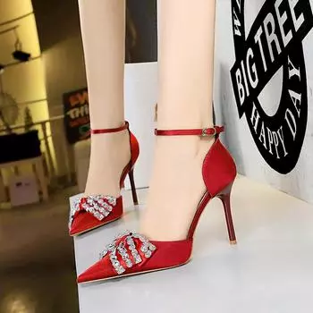 Женская обувь BIGTREE, корейская версия, высокие каблуки, металлический каблук, тонкий каблук, высокий каблук, неглубокий носок, замша с острым носком, полые и полые 40 белый