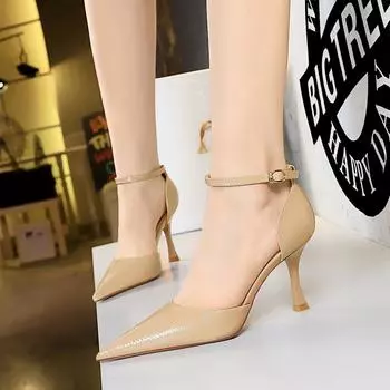 Женская обувь BIGTREE, корейская версия, высокие каблуки, металлический каблук, тонкий каблук, высокий каблук, неглубокий носок, замша с острым носком, полые и полые 43 белый