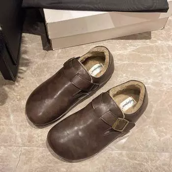 Женская обувь Birken 2024 года, новая осенне-зимняя флисовая обувь из хлопка, зимняя обувь Женская обувь Birken, флисовая обувь, обувь Doudou 35 чёрный