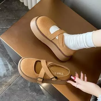 Женская обувь Boken 2024 года, осень, новая, на толстой подошве, удобная, с круглым носком, в стиле ретро, с одной ногой, ленивая обувь 35