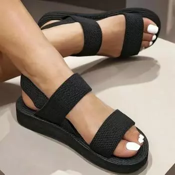 Женская обувь Большие размеры Открытые носки Женские сандалии для улицы Повседневные сандалии Женские с круглым носком Эластичная лента Плоские туфли для женщин 35 покинуть белый