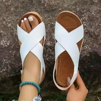 Женская обувь Большие размеры Открытый носок Женские сандалии Повседневные сандалии Женские с круглым носком Платформа танкетка Римская обувь Женские 36