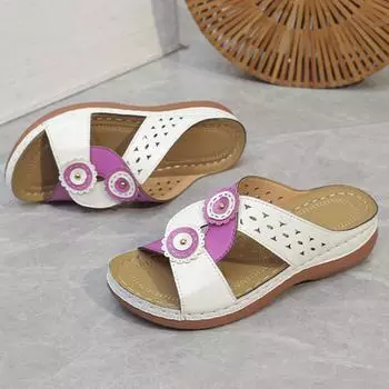 Женская обувь больших размеров, коллекция 2024 года, летние винтажные женские тапочки на танкетке с открытым носком, нескользящие кожаные женские сандалии на платформе в стиле ретро 42 синий