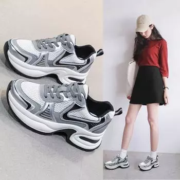 Женская обувь больших размеров, кожаные туфли Daddy Shoes, повседневная обувь на весну и осень с сетчатой поверхностью 35 чёрный