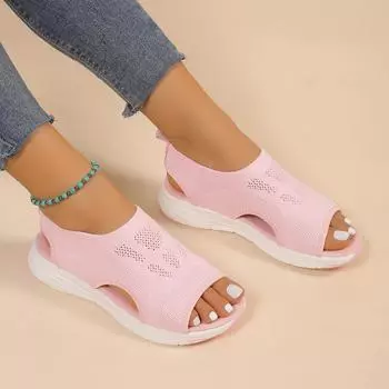 Женская обувь больших размеров, лето 2024, удобные повседневные спортивные сандалии, женские пляжные босоножки на танкетке, женские босоножки на платформе, римские туфли 35 розовый