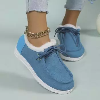 Женская обувь больших размеров, осень и зима, новые низкие туфли с круглым носком, хлопчатобумажные ботинки со шнуровкой из бархата 35 чёрный