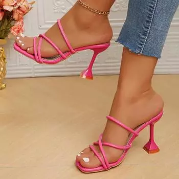 Женская обувь больших размеров с открытым носком, женские тапочки, модные туфли, женские узкие туфли с квадратным носком и высоким каблуком, современная обувь 35