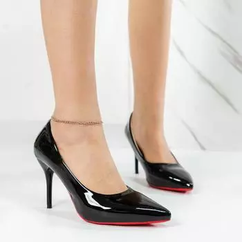 Женская обувь больших размеров, туфли-лодочки с острым носком, модельные туфли из лакированной кожи, туфли на высоком каблуке, свадебные туфли на каблуке, женские туфли-лодочки Zapatos Mujer 34 чёрный