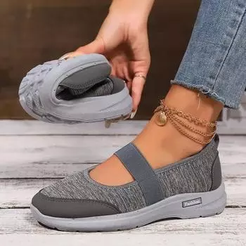 Женская обувь большого размера, дышащая парусиновая обувь на плоской подошве, однотонная мягкая кожаная льняная обувь, повседневная обувь без застежек, Zapatos De Mujer 35 серый