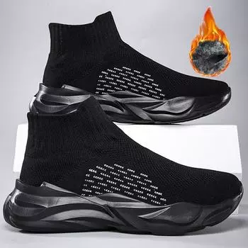 Женская обувь большого размера из хлопка с высоким берцем и бархатная спортивная повседневная обувь для пар 36 прохладный черный