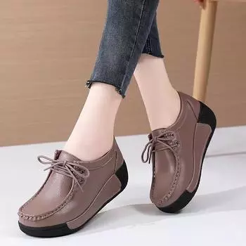 Женская обувь большого размера, кожаная повседневная женская обувь с трясущейся подошвой в корейском стиле, размеры 35-41 36 кофейный