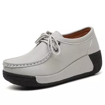 Женская обувь большого размера, кожаная повседневная женская обувь с трясущейся подошвой в корейском стиле, размеры 35-41 38 серый