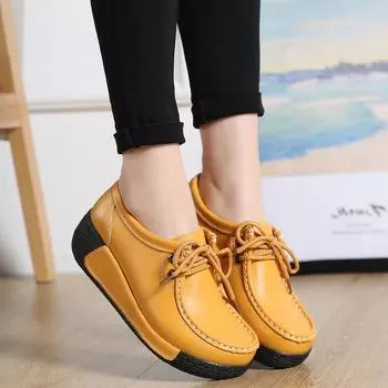 Женская обувь большого размера, кожаная повседневная женская обувь с взрывной трясущейся подошвой в корейском стиле 41 белый