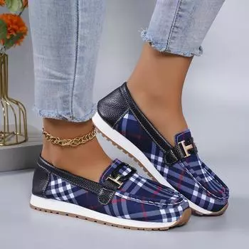 Женская обувь большого размера, лето 2024, новые повседневные туфли из ткани с металлической пряжкой и плоским дном, размер 43 36 синий