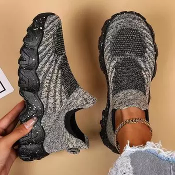 Женская обувь большого размера с сеткой, дышащая, плетеная, на платформе, спортивная обувь, кроссовки Baskets Femme Casual Slip on Zapato 36 серый
