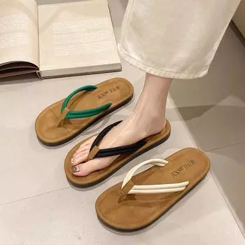 Женская обувь большого размера, шлепанцы, женская летняя одежда 2024 года для дома и улицы, мягкие тапочки, повседневные плоские пляжные шлепанцы 35 зелёный