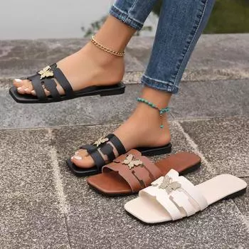 Женская обувь большого размера, туфли на плоской подошве, повседневная мода, сандалии, тапочки, размер 36-43 36 чёрный