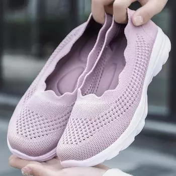 Женская обувь большого размера, ультралегкие дышащие летные вязаные туфли без шнуровки, женская обувь, легкие топсайдеры 35 чёрный