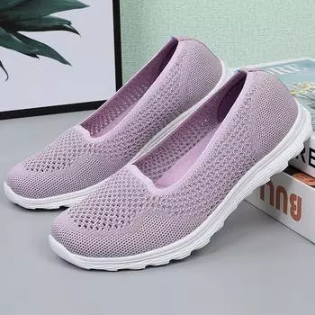 Женская обувь большого размера, ультралегкие дышащие летные вязаные туфли без шнуровки, женская обувь, легкие топсайдеры 35 чёрный
