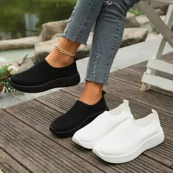 Женская обувь, большой размер 43, осенние кроссовки, женская вулканизированная обувь, повседневные туфли на плоской подошве с застежкой-молнией, белая сетчатая мягкая обувь для ходьбы 36 чёрный