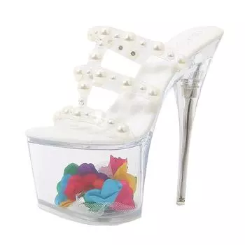 Женская обувь, босоножки на высоком каблуке с жемчужным цветком и корнем, босоножки на платформе и массивном высоком каблуке, серия 10368, каблук 17 см, платформа 8 см, LFD 34 белый