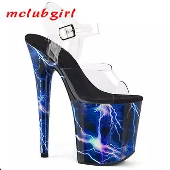 Женская обувь; Босоножки на высоком каблуке с открытым носком Lightning Storm; танцевальная обувь на стальной трубке; модель прогулочной обуви; каблук 20 см; платформа 10 см YKC 34 фиолетовый