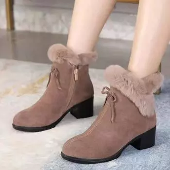 Женская обувь Ботильоны Новые зимние плюшевые теплые женские удобные замшевые туфли на высоком каблуке с круглым носком короткие женские ботинки Botas De Mujer 35 чёрный