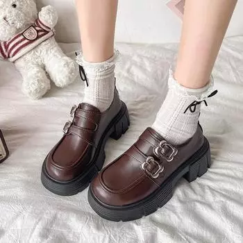 Женская обувь Бренд Лоферы Женские туфли на высоком каблуке Мода Пряжка на ремне Офис и карьера Слипоны Однотонные Туфли на платформе 35