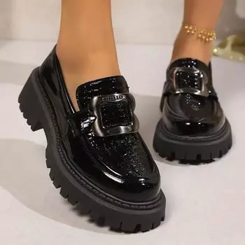 Женская обувь Бренд Слипоны Женские туфли на высоком каблуке Модная металлическая отделка Повседневные туфли-лодочки Женские Туфли на каблуке с круглым носком Женские 35