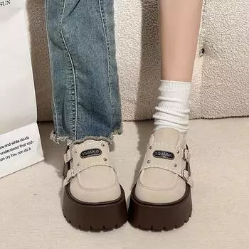 Женская обувь Брендовая пряжка на ремне Женские туфли на высоком каблуке с круглым носком Повседневные туфли-лодочки Женские новые однотонные туфли на платформе Каблуки Zapatos 35