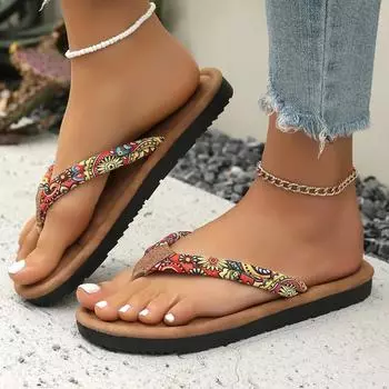 Женская обувь Брендовые шлепанцы Женские тапочки Модные принтованные пляжные тапочки Женские летние тапочки с защипнутым носком на плоской подошве Zapatos 35