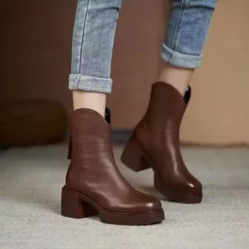 Женская обувь Chelsea Boots Woman Winter 2024 Cute Trend Elastic Half Promotion Натуральная кожа в продаже с высоким качеством Новые 35 коричневый